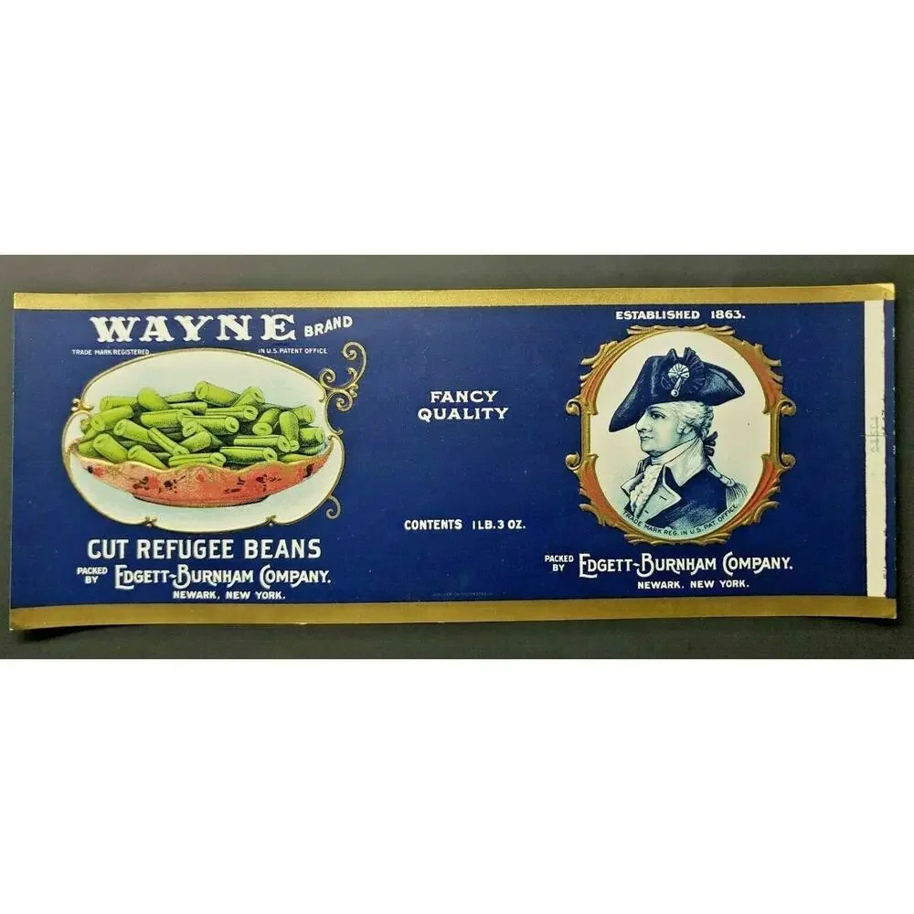 Vintage Wayne Brand Cut Beans Edgett Burnham Co New York 1940s‎ Can Label Z2